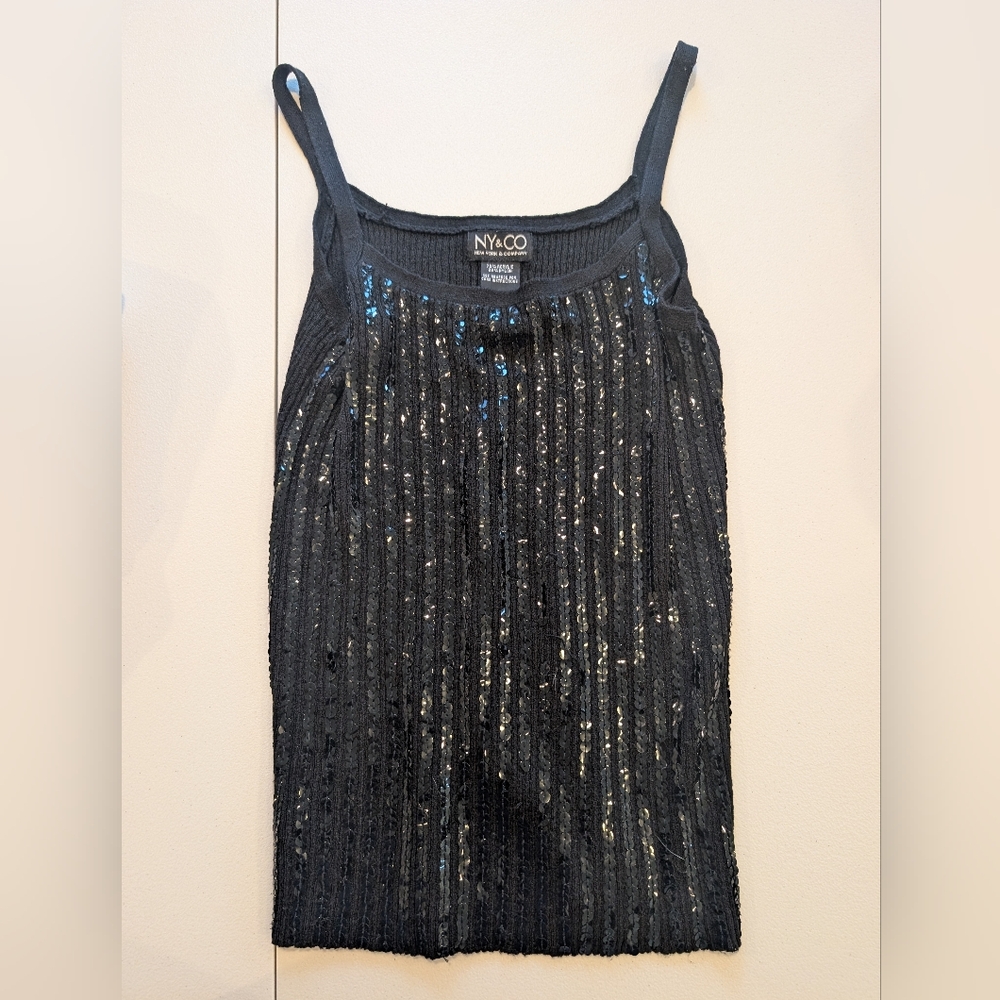 NY & Co Black Acrylic Sequin Tank Top – Glam Sleeveless Party Cami